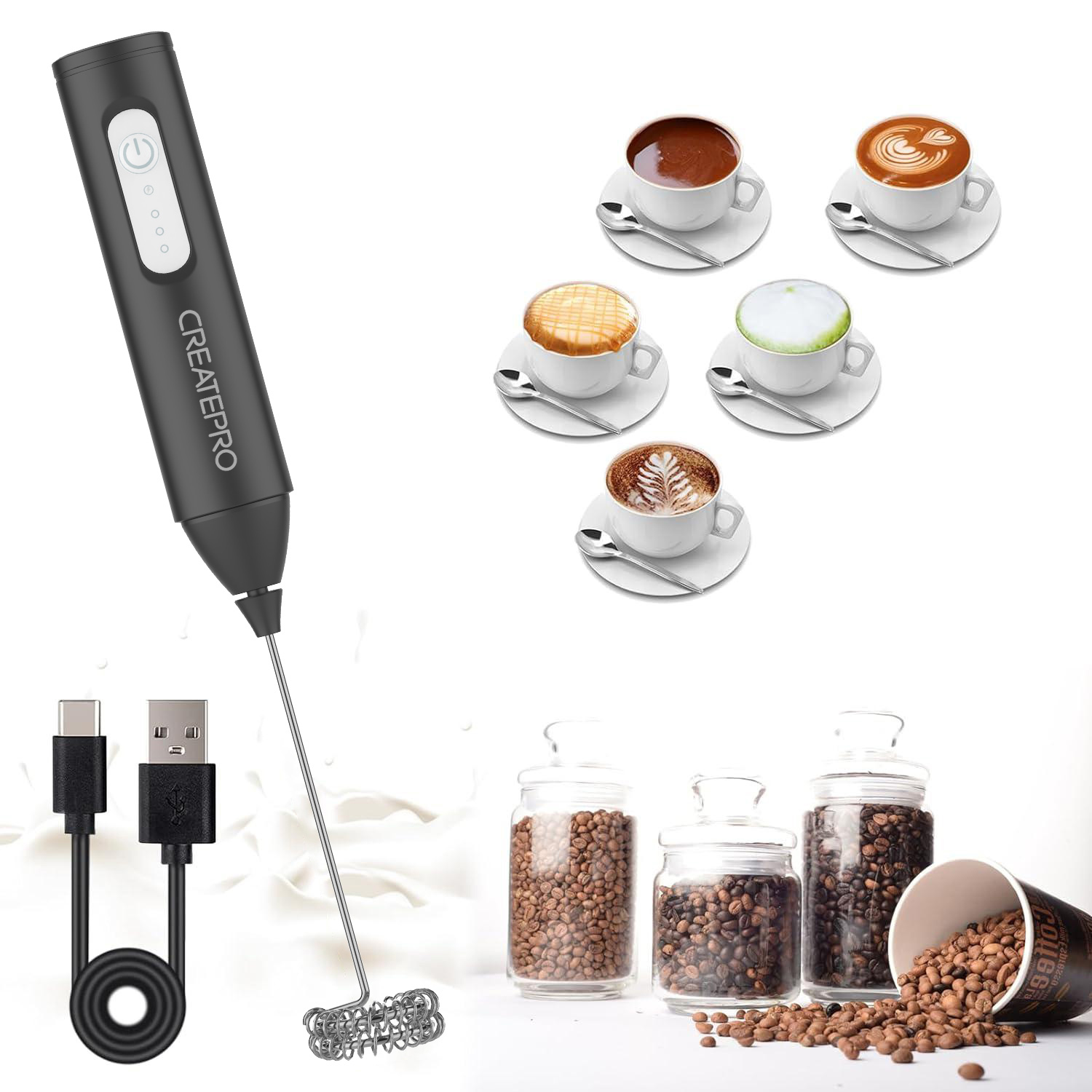 Electric Milk Frother Handheld - Akumulatorowy spieniacz do mleka, automatyczny ręczny