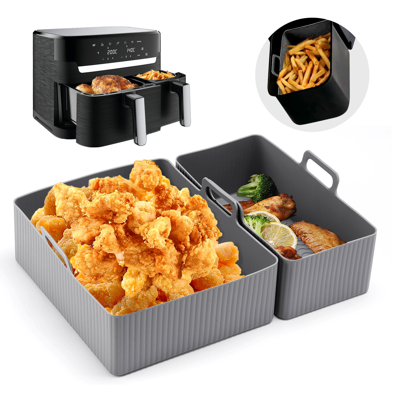 Air Fryer Silicone Pot Liner - 2szt Zestaw silikonowa mata do frytownicy